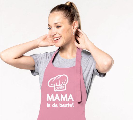 Donkey Designs Keukenschort Chef Mama is de Beste! - Roze - One size - Verstelbaar - Wasbaar - BBQ