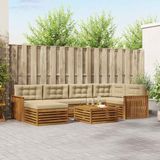 vidaXL - Hoek loungeset - 6 zitplaatsen - Acacia hout - Natuurlijk en beige