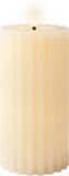 Lumineo luxe LED kaars/stompkaars - creme wit ribbel - D7,5 x H17 cm - timer
