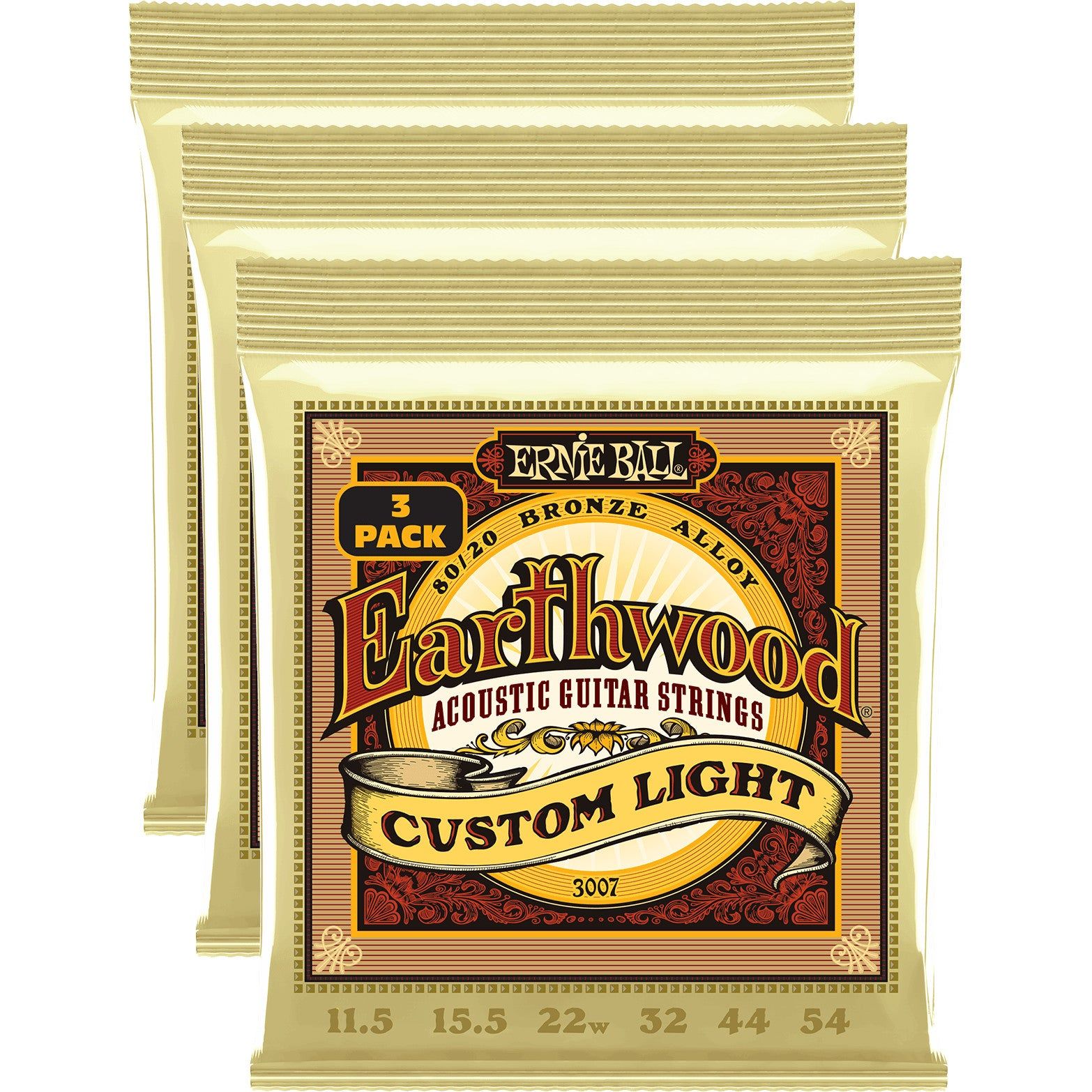 Ernie Ball 3007 Earthwood Custom Light 80/20 Bronze 11,5-54 snaren voor westerngitaar (3 sets)