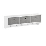 SoBuy FRG282-W Wandkapstok met 3 Lades – Kapstok met 5 Haken & Opbergvakken, Wandrek Halmeubel, Wit-Grijs, 100x20x30cm