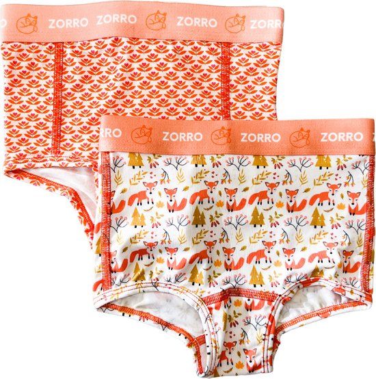 Zorro Wear Zorro Hipster 2-pack - Girls' Underwear - Size 92 - Flower Power - Foxy Tree - Quick-drying - Superstretch - Smooth Comfortable Fabric