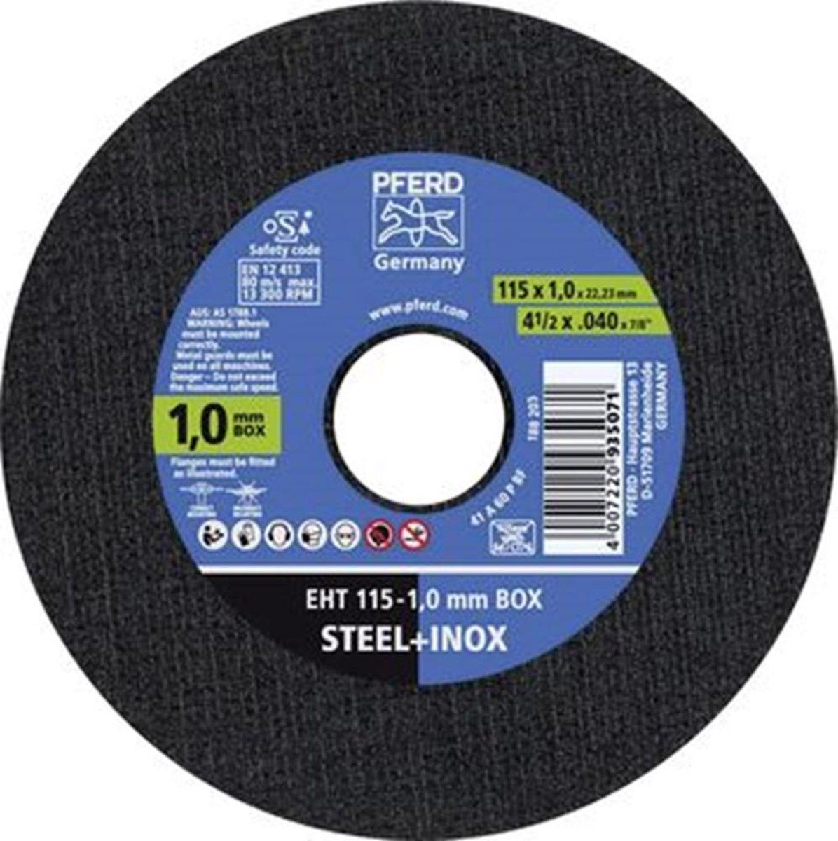 PFERD Doorslijpschijf 115-1mm Staal, RVS