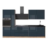 Vicco Complete keukeneenheid Fame-Line, Donkerblauw hoogglans/Goudkleurig Eiken, 310 cm, WB Antraciet