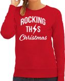 Bellatio Decorations Rocking this Christmas - Foute Kersttrui - sweater - rood - voor dames - kleding - rockers S