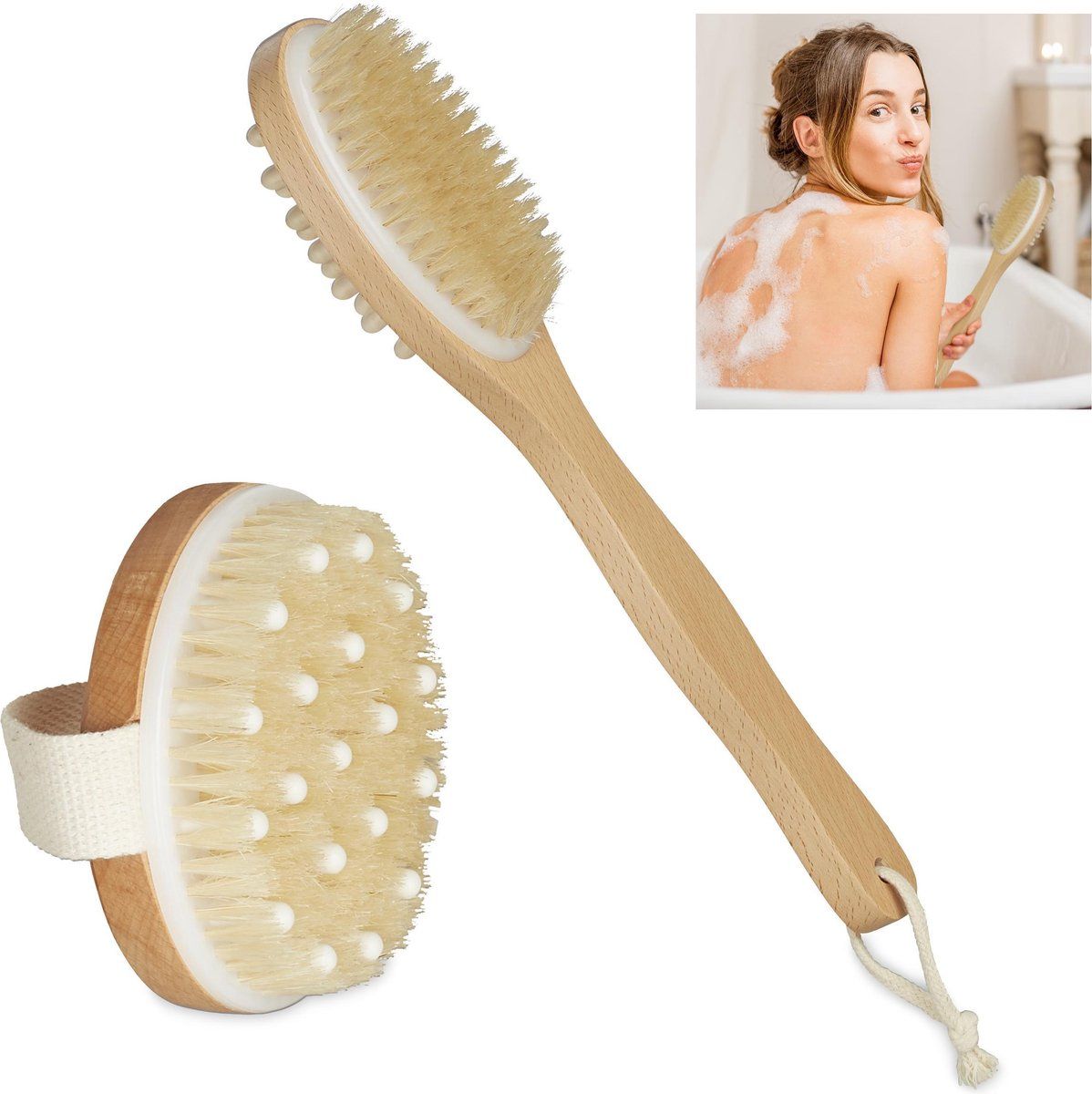 Relaxdays Badborstel 2 stuks - droogborstel - anti-cellulitis borstel - lichaamsborstel