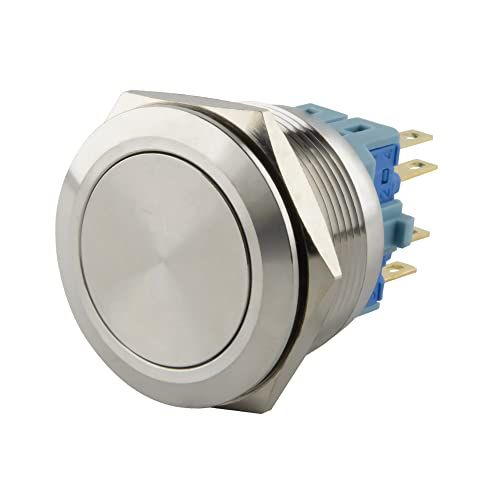 Seki Roestvrij stalen drukknop Ø25 mm tastend platte kop vorm solderen/platte stekker 0,5 x 2,8 aansluiting; belknop