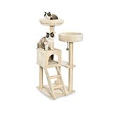 Amazon Basics grote krabpaal voor katten met twee platforms en huisjes, 127 cm hoog, meerdere niveaus, beige