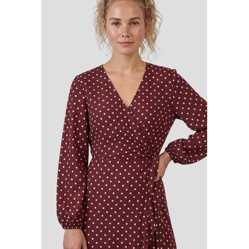 Anytime Polkadot Crinkle Wrap Dress Bordeaux/Pink