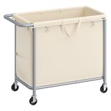 SONGMICS Wasmand met wielen, rollende wasmand, 180 liter, verwijderbare voering, stalen frame met handvat, 80 x 30 x 90 cm, crèmewit URLS011W01