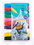 TerCasa 998702 Textielmarker, set van 10 voor het beschilderen van stof, 10 textielstiften in etui, textielstiften met lijndikte van 2 tot 5 mm, textielstiften in 10 verschillende kleuren
