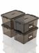 SpaceXpert Opbergdozen, opbergdozen, draagbare kunststof dozen met handvat, stapelbare organizercontainer voor slaapkamer, onrat, school, transparant bruin, 65 l (set van 4)