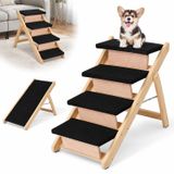 relaxdays Hondentrap 2-in-1 opvouwbaar, HxBxD: 63 x 79 x 44 cm | Honden tot 50 kg, autobed, 4 treden