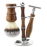 Jag Shaving Scheerset, duurzame 3-delige scheerset van hout, synthetisch haar, scheerkwast, dubbelzijdige scheermesjes, scheermes voor dames en heren, scheerstandaard