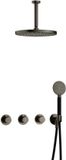 Hotbath Cobber - CB7067 - Inbouw Regendoucheset - Verouderd Ijzer - 2 Stopkranen - Thermostatisch - Plafondbuis 15 cm - Hoofddouche 300 mm - Ronde Handdouche 3 Standen