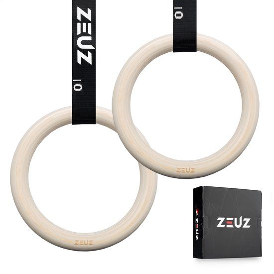 ZEUZ ZEUZ® Houten Turnringen voor Fitness, Crossfit & Calisthenics - Gymnastiek Ringen Hout - Krachttraining - Incl. Ophangbanden & Antislip Tape