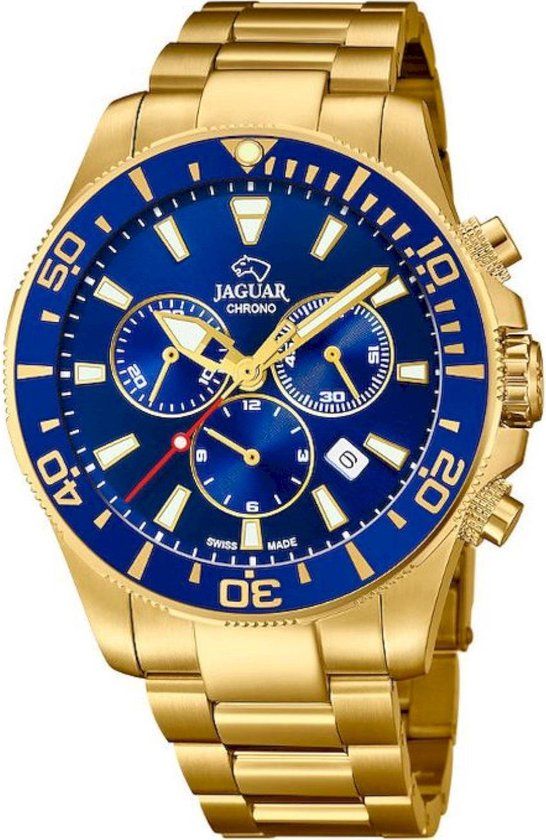 Jaguar Executive Horloge - Blauw - Goudkleurig Roestvrij Staal - 44 mm