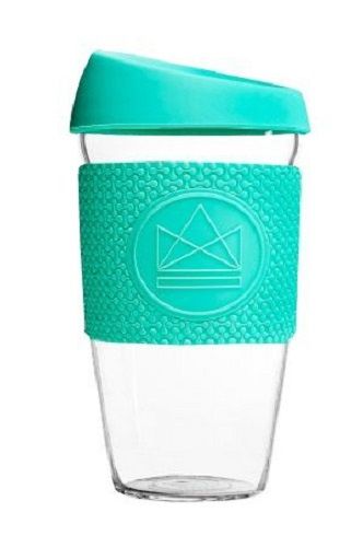 Neon Kactus koffieglas 450 ml glas/siliconen mintgroen