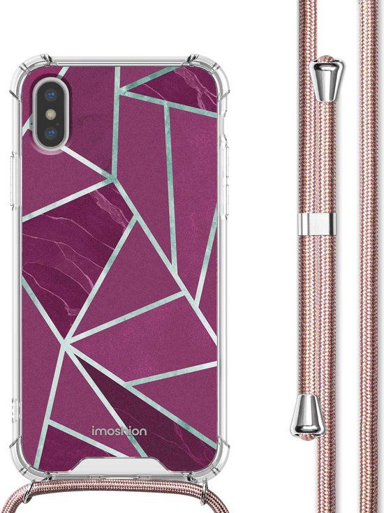iMoshion Hoesje iPhone X / Xs - Bordeaux Graphic - Met Koord