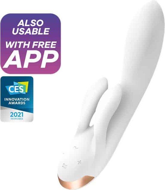 Satisfyer Double Flex Rabbit Tarzan Vibrator - White - App Controlled