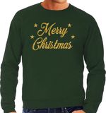 Bellatio Decorations Shoppartners Bv Foute Kersttrui - sweater - Merry Christmas - goud / glitter - groen - heren - kerstkleding / kerst outfit M