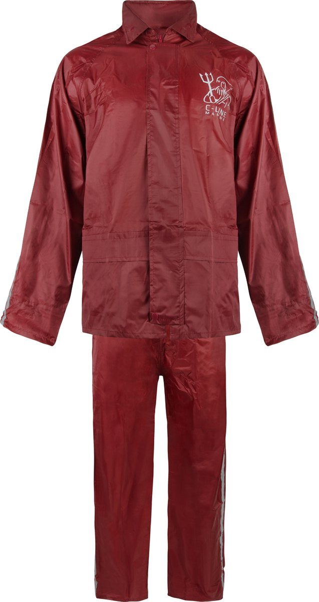 C-Line Regenpak met Capuchon - Rood - Reflecterend - Nieuw Model - Kinder maat 110/116