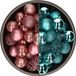 Bellatio Decorations Kerstballen mix - 74-delig - oudroze en turquoise blauw - 6 cm - kunststof