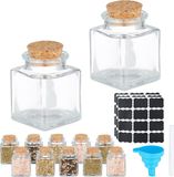 Merkloos Relaxdays Vierkante Kruidenpotjes - 50 ml - Set van 12 - Glazen Potjes met Kurken Deksel - Inclusief Etiketten en Stift