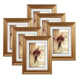 6x4 fotolijsten set van 6, gouden fotolijsten voor muur of tafelblad display 4x6 foto's met mat of 5x7 zonder mat
