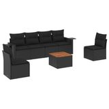 vidaXL 7-delige Loungeset met kussens, polyrattan, zwart