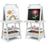 Coast Chevalet enfant 3 en 1 - Tableau blanc et tableau noir - Magnets inclus 2 étagères - Beige - 59 x 50 x 117 cm