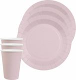 Santex feest/verjaardag servies set - 10x gebaksbordjes en bekertjes - lichtroze - karton