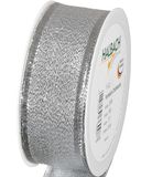 Halbach Seidenbänder Geschenklint zilver - Made in Germany - met vormbare draadranden | 40 mm x 25 m | elegant gouden lint voor bruiloft of Kerstmis