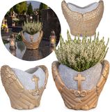 sarcia.eu Cementen Grafvaas, Grijs Hart met Vleugels, Grafdecoratie, Bloempot 21x14,5x17,5 cm