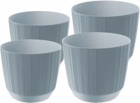 Prosperplast Carf Stripe plantenpotten/bloempotten - grijs - 4 stuks - kunststof - Ø 13 en 17 cm