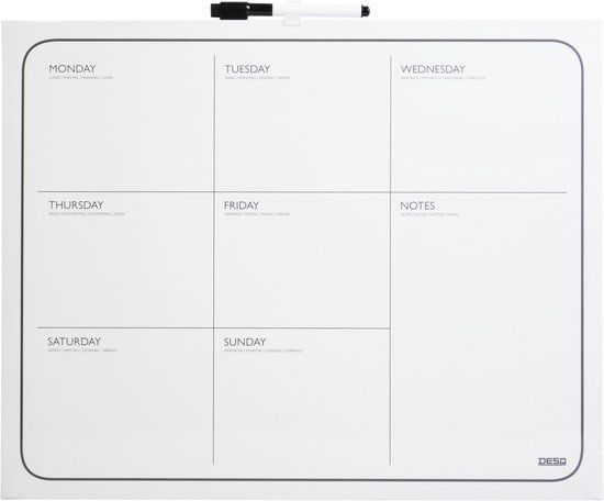 DESQ Weekplanner 40 x 50 cm - Magnetisch - Droog uitwisbaar - Wit