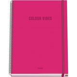 Dohe - Ruitjesschrift A4-100 Bladen Dikte 90 g/m², Formaat 22,8x30 cm, Harde Kaft, Ringband en Elastieksluiting, Ruitjes 5 mm, Schoolmateriaal - COLOUR VIBES Roze