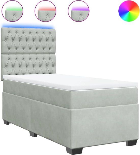 vidaXL Boxspring met matras fluweel lichtgrijs 100x200 cm