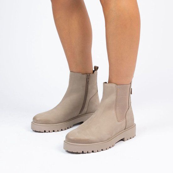 Manfield Dames Taupe Leren Chelsea Boots Maat 41