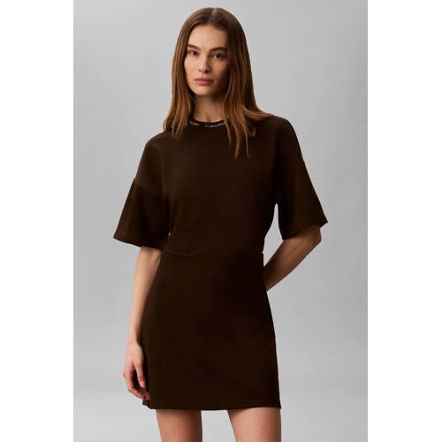 CALVIN KLEIN JEANS mini jurk - donkerbruin