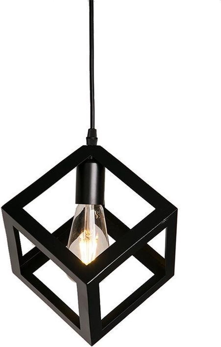 Luminous Luxury Zwarte Hanglamp Industrieel Kubus | 28x28 cm | Snoer 1 m | Lamp