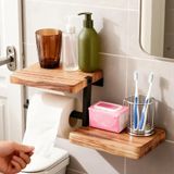 Porte-rouleau de papier toilette sans marque avec étagère, fixation murale, design en bois, adapté à la salle de bain, peu encombrant et fonctionnel