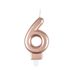 Homéa Birthday Candle Number 6 with Plastic Holder, H 7.5 cm, Rose Gold
