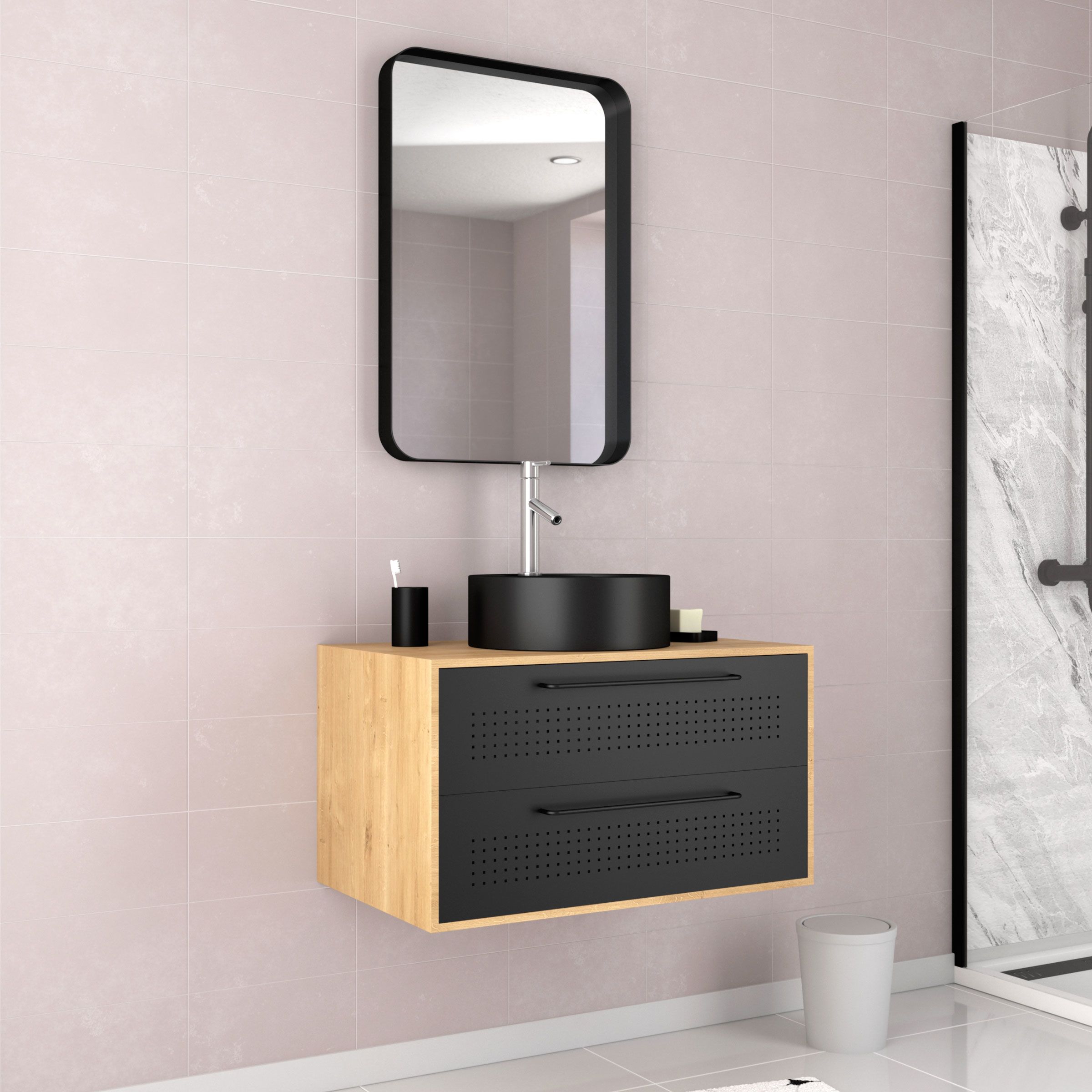 Aurlane PACM222 Badkamermeubel - Zwart - 80 cm breed