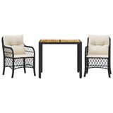 VidaXL 3-delige Bistroset met kussens, polyrattan, zwart