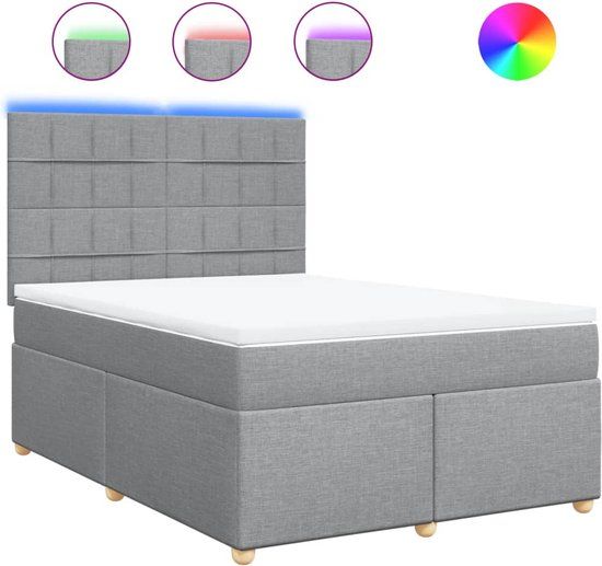vidaXL Boxspring met matras stof lichtgrijs 160x200 cm