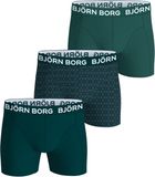 Björn Borg Cotton Stretch boxers - heren boxers normale lengte (3-pack) - 2 tinten groen en groen met blauwe print