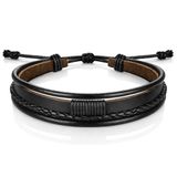 LGT JWLS LGT Jewels Heren armband Leer Zwart Verstelbaar Touw Multi armband
