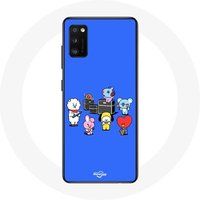 Oppo A16 BTS BT21 Tata Chimmy Cooky Rj Koya Shooky en Mang Speel muziek Blauwe achtergrond Maniacase