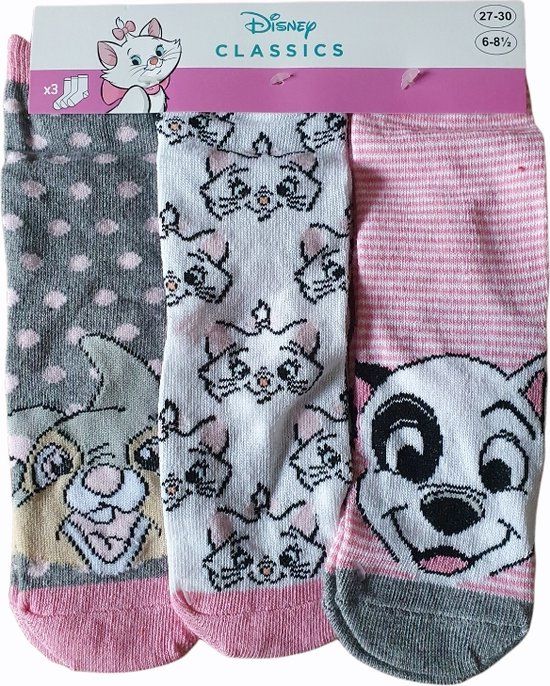 Disney Classic Socks - Bambi, Marie & 101 Dalmatians - 3-Pack - Girls' Size 27/30